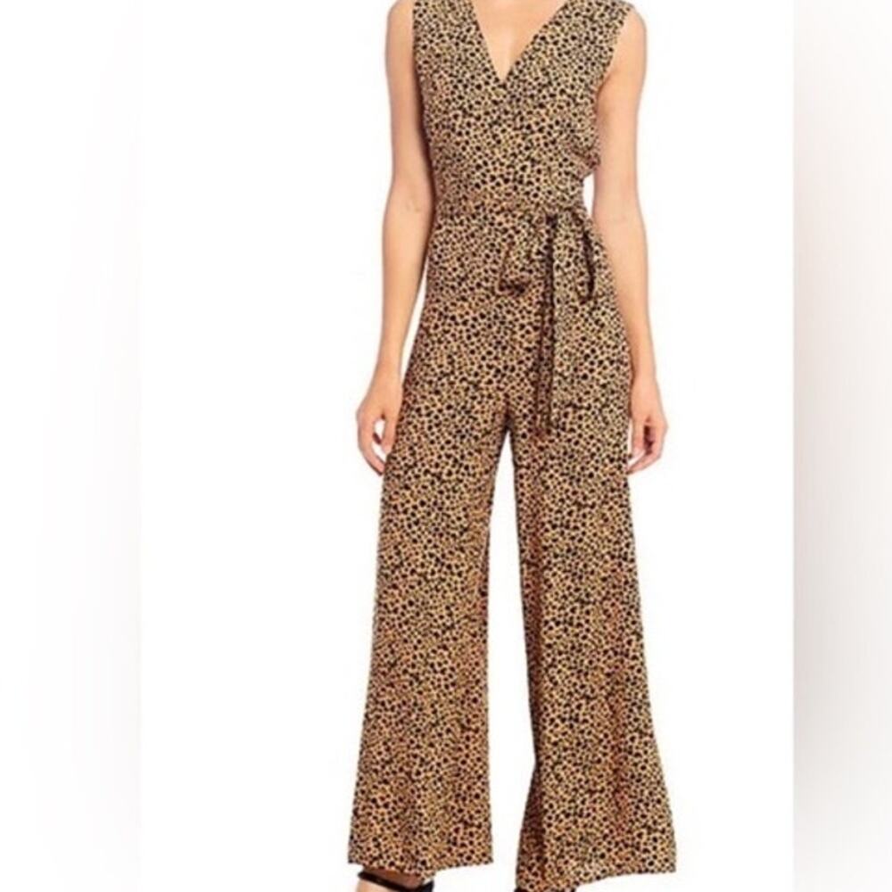 Skies Are Blue Brown Leopard Print Wide Leg Jumpsuit Size M Medium